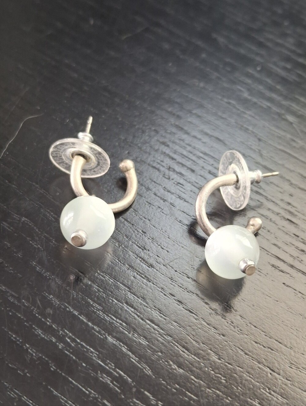 Premier Designs Silver Hoop Earrings with White Bead Accent